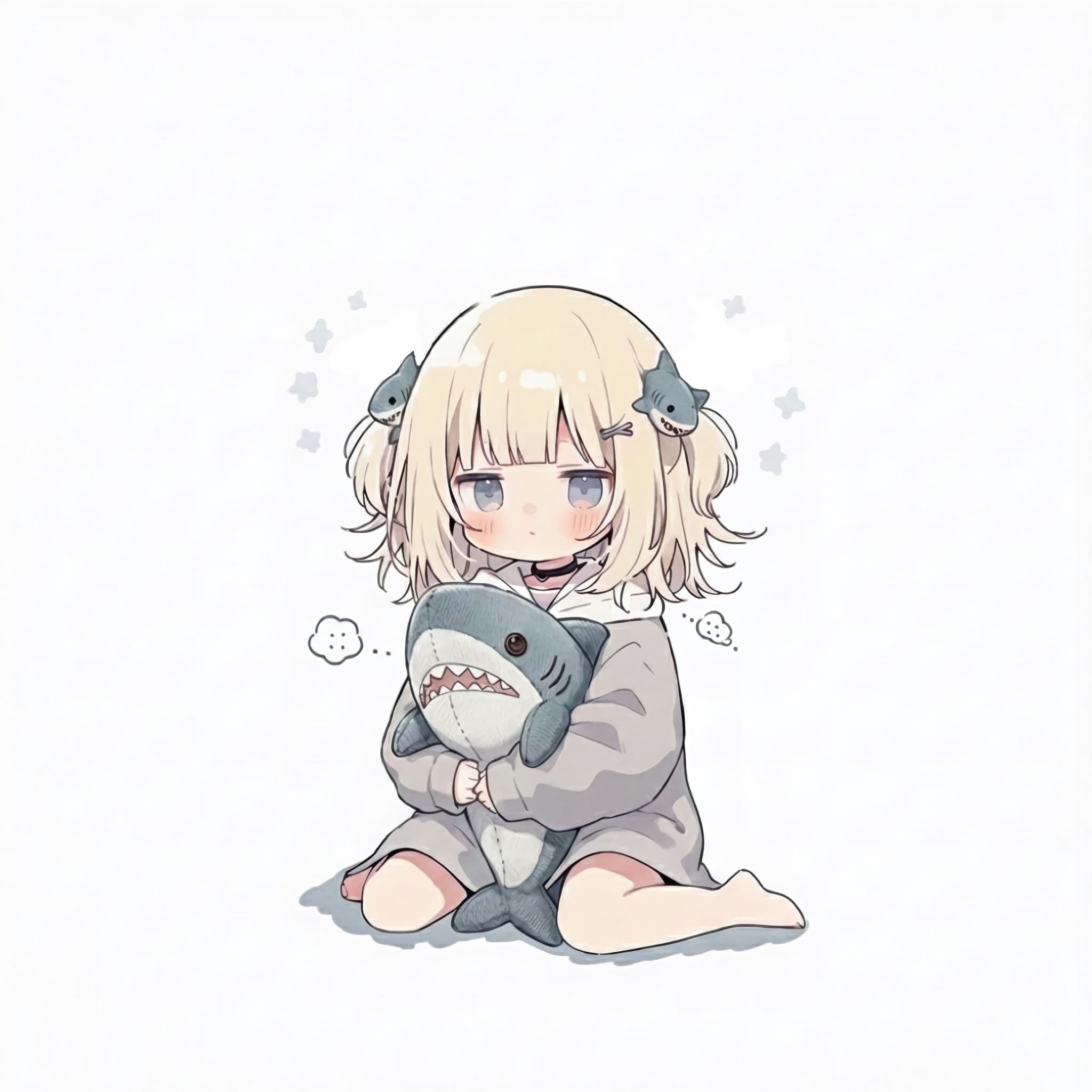 サメのぬいぐるみを抱えたイラスト