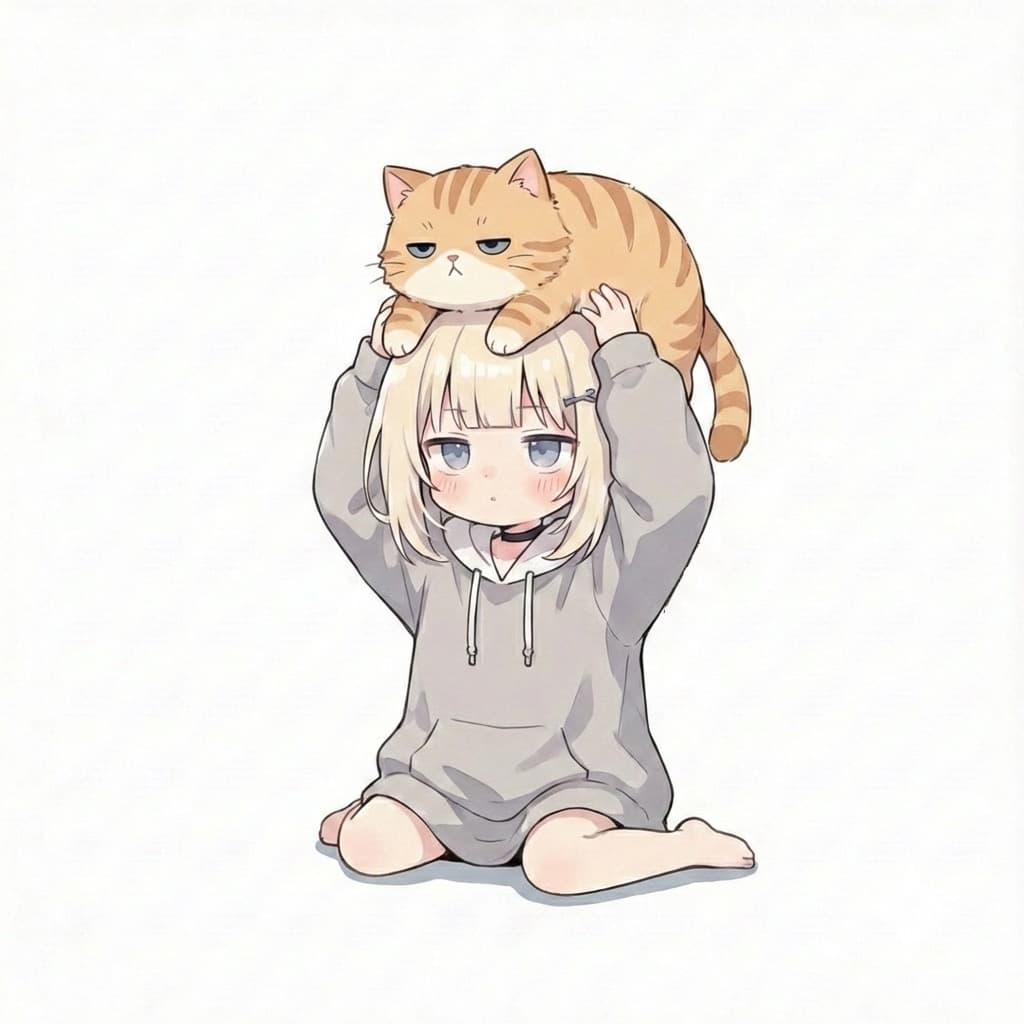 猫を頭に乗せたイラスト